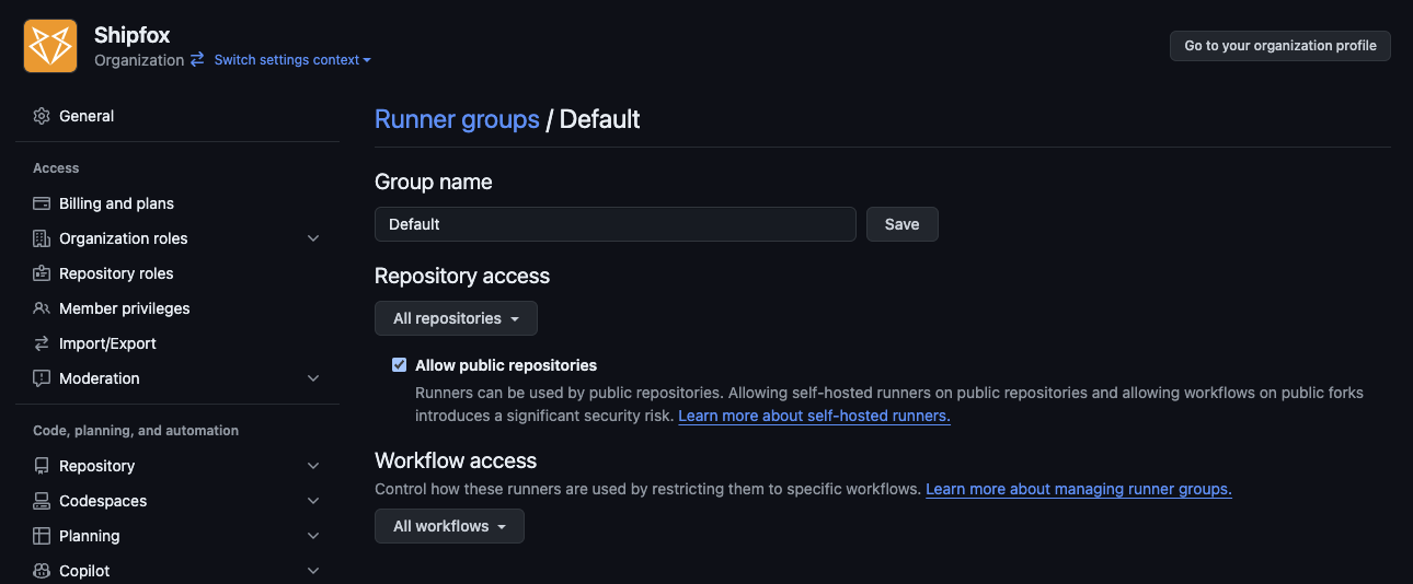 Allow public repositories screenshot Allow public repositories screenshot